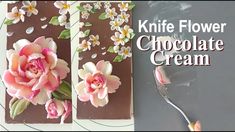 the knife is being used to decorate chocolates with flowers on them and then frosting