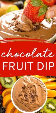 chocolate fruit dip with strawberries and kiwis