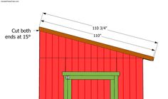 the side view of a red shed with measurements