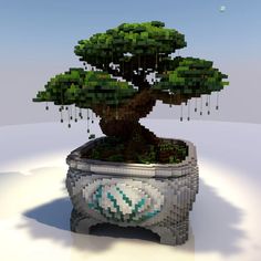 a small bonsai tree in a pot made out of legos with raindrops