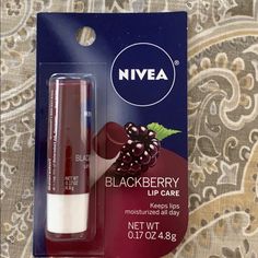 Blackberry Tinted Lip Care By Nivea. New And Sealed. Nivea Red Lip Balm, Nivea Lip Gloss, Nivea Blackberry Lip Balm, Nivea Makeup, Red Skincare, Lip Balm Tinted, Instagram Aesthetic Fashion, Nivea Lip Balm, Lip Balm Collection