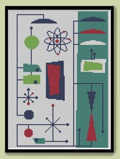 a cross stitch pattern with various items on it