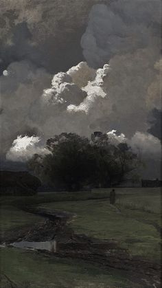 an image of a painting with clouds in the sky