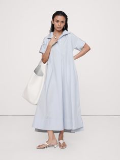 Cruz Poplin Maxi Dress | Banana Republic Poplin Maxi Dress, Bow Jeans, New Frock, Royal Blue Maxi Dress, Flounce Hem Dress, Banana Republic Women, Maxi Slip Dress, Maxi Shirt Dress, Striped Maxi Dresses