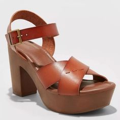 Wood-Bottomed Pumps That Look Straight Out Of The '70s. These Strappy, Block-Heel Platform Sandals Will Give Any Outfit A Fun Retro Flair Block Heel Platform Sandals, Platform Block Heels, Faux Leather Heels, Platform Espadrilles, Platform Heels Chunky, Wooden Heel, Brown Sandals, Spring Shoes, Heel Pumps