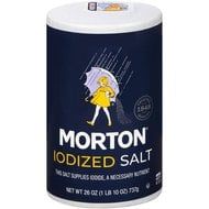 a can of morton salt on a white background