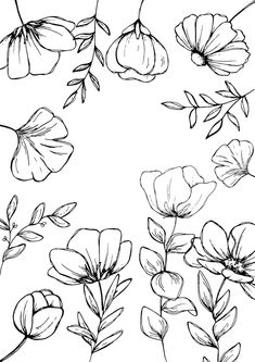 some flowers that are drawn in black and white