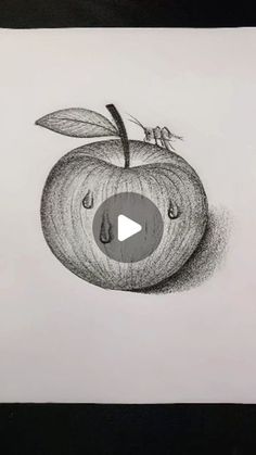 a drawing of an apple with water drops on it