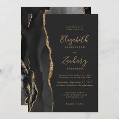 black and gold marble wedding card