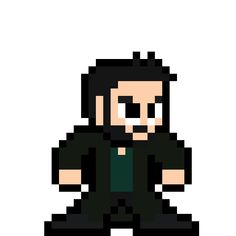 a pixellated image of a man in black clothes