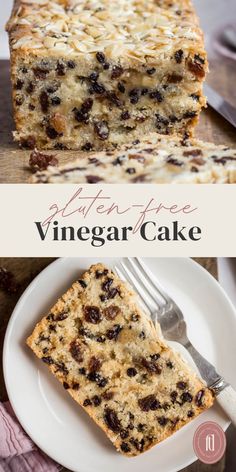 two pictures showing different types of cake on white plates with text overlay that reads golden free vinegar cake