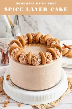 an image of a cake on a plate with the words homemade dairy free spice layer cake