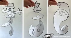 two pictures of hand drawn christmas decorations