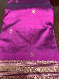 Plum and magenta Colored Gota Patti with zari Border| Silk Mark Certified Kanjivaram saree Purple Pre-draped Saree For Festivals, Purple Pre-draped Saree For Puja, Purple Self-design Pre-draped Saree For Puja, Purple Zari Work Blouse Piece For Puja, Purple Blouse Piece With Zari Work For Puja, Purple Anarkali Blouse Piece For Puja, Purple Bollywood Blouse Piece For Puja, Purple Paithani Silk Blouse Piece For Diwali, Diwali Paithani Silk Purple Blouse Piece