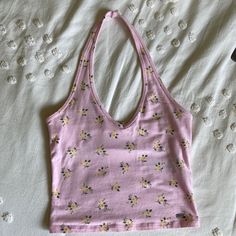 This Tank Top Is Brand New, I Took The Tags Off But Have Never Worn It! It Is Super Cute And Comfortable And Soft!! It Has A Built In Double Lining And Is A Size Small!! Casual Yellow Floral Print Tank Top, Pink Halter Neck Casual Top, Casual Yellow Halter Neck Tank Top, Pink Halter Neck Cotton Top, Pink Cotton Halter Neck Top, Casual Floral Print Halter Neck Top, Cropped Tank Top Outfit, Vintage Tank Top, Earthy Outfits