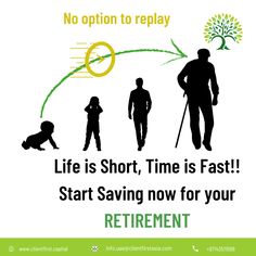 an advertisement with the words life is short time is fast start saving now for your retirement