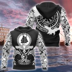 Viking Hoodie Huginn Tattoo Vikings Gifts, Viking Clothing, Hooded Sweater, Personalized Shirts, Hoodie Print, All Over Print, Mens Tank Tops, Zip Hoodie, Kids Hoodie