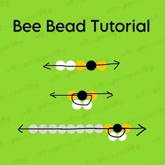 the bee bead pattern is shown in black and white, with an arrow pointing towards it