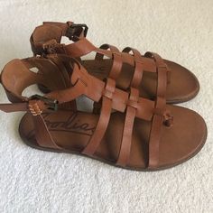 Gladiator Brown Cognac Color Sandals In Size 7. In Great Condition. Orange Sandals With Buckle Closure For Vacation, Orange Sandals With Leather Footbed And Round Toe, Orange Round Toe Sandals With Leather Footbed, Adjustable Ankle Strap Sandals In Orange, Orange Sandals With Buckle Closure And Round Toe, Orange Buckle Closure Sandals For Vacation, Adjustable Ankle Strap Orange Sandals, Orange Sandals With Buckle Closure For Beach, Orange Buckle Closure Sandals For Beach