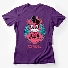 Cute Cartoon Bear T-Shirt, Vibrant Kids Animal Graphic Tee, Personalized Name Shirt, Unisex Children's Clothing, Fun Bear Character Top Female T-Shirt Custom graphic T-Shirt.Customize your color Playful Short Sleeve Top For Fan Merchandise, Cute Purple Short Sleeve T-shirt, Purple Short Sleeve T-shirt For Fans, Purple Character Print Short Sleeve Top, Purple Short Sleeve Top With Character Print, Purple Crew Neck T-shirt With Character Print, Purple Graphic Tee With Character Print, Purple Graphic Tee With Cartoon Print, Playful Purple Short Sleeve T-shirt