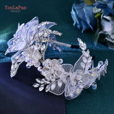 YouLaPan Shiny Rhinestone Lace Flower Hair Hoop Handmade Bridal Wedding Party Luxury Fairy Headband Fairy Headband, Headband Crystal, Crystal Headband, Lace Flower, Hair Hoops, Crystal Hair, Lace Flowers, Flower Hair, Bridal Wedding