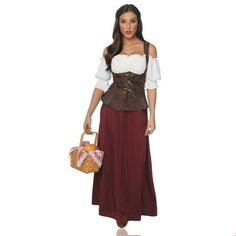 Peasant Outfit, Peasant Costume, Medieval Peasant, Burgundy Skirt, Games Halloween, Ren Fest, Black Halloween Dress