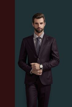 This maroon and white pinstripe suit for men or women is a great option for office wear or professional events. With the subtleness of white stitching, this suit will pair well with many color varieties making it a suit that can be worn in any season and any setting. Like this look, but want to make some changes? Chat with a stylist or book an appointment. FREE SHIPPING ON ORDERS OVER $199 COLOR Black COMPOSITION 100% Wool YARN COUNT Super 120s WEIGHT 280g FABRIC STYLE Pinstripe OCCASION Business/Casual Burgundy Notch Lapel Suit For Business Casual, Elegant Burgundy Suits For Workwear, Elegant Burgundy Suit For Work, Elegant Burgundy Workwear Suit, Classic Burgundy Suits For Business Casual, Elegant Pinstripe Suits For Business Casual, Burgundy Notch Lapel Suit For Business, Elegant Burgundy Suit For Business Casual, Burgundy Notch Lapel Business Suit