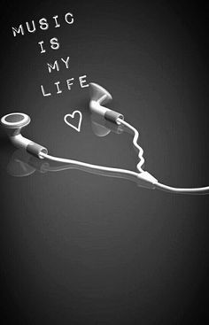 a pair of headphones with the words music is my life written in white letters