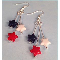 4th Of July Jewelry, Safety Pin Art, Star Earrings Dangle, Festive Earrings, Navy Jewelry, Navy Earrings, Navy Blue Earrings, Star Dangle Earrings, Patriotic Earrings