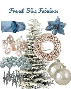 a christmas tree with blue and silver ornaments