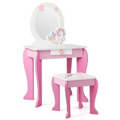 Every girl may have dreamed of being a princess, dressing up face and hair in front of their dresser. Our vanity set, coming with a dressing table and a compact stool, is classic and stylish, catching your kids' eyes and perfectly match their rooms! Constructed of premium MDF board and polished with odourless painting, the makeup table set is sturdy and safe for kids to use. The drawer with spacious space is easy to slide in or out, where kids can conveniently put their little items such as hair Dressing Table And Chair, Kids Vanity Set, Kids Dressing Table, Ergonomic Stool, Makeup Dressing Table, Mirror Stool, Dressing Table With Chair, Vanity Table Set, Vanity Set With Mirror