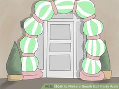 a drawing of a door with green and white decorations on it's front entrance