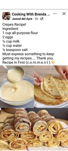 some food is on a table and there are instructions to make them look like crepes