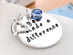 Excited to share the latest addition to my #etsy shop: Retirement Gift for Women, You Made a Difference Necklace, Inspirational Thank You Jewelry #retirement #retirementgift #differencemaker Month Colors, Retirement Gift, Silver Box, Green Sapphire, Gift Jewelry