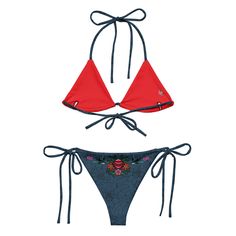 Stay comfortable and stylish all summer with this All-Over Print Recycled String Bikini set. It’s made from soft recycled polyester with double-layering and UPF 50+. Style the straps how you like, and get ready to swim! • Soft and stretchy material with UPF 50+ • Sizes up to 6XL • Bikini top comes with removable padding for comfort • Multiple ways to tie and style the bikini set • Color design options for swimwear lining Disclaimers: • Due to the 2-layered construction and internal stitching, a visible stitch may appear in the crotch seam of the bikini bottom. This is a normal part of the manufacturing process and does not impact the quality or performance of the product. • To make your All-Over Print Recycled String Bikini last longer, thoroughly rinse it off after each use and get rid of Festival Swimwear, Bra Friendly And Stretchable, Festival Swimwear With Adjustable Straps And Stretch, Stretch Festival Swimwear With Bra Friendly Design, Festival Swimwear With Adjustable Straps, Festival Stretch Swimwear Bra Friendly, Stretch Festival Swimwear With Bra Support, Summer String Swimwear Bra Friendly, Bra Friendly String Swimwear For Beach, Womens Activewear Tops