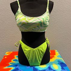 Fluorescent Green, Cheeky, Bikini, Bottoms , Size Extra Large, String Bottoms With A Bikini, Adjustable Top Make Offer Minor Poles In The Front Of Bathing Suit Check Photo Out Green Rave Swimwear, Green Tie-side Bottom Swimwear For Festival, Green Festival Swimwear With Tie-side Bottom, Green Tie-side Swimwear For Festivals, Trendy Green Triangle Top Swimwear, Bathing Suit, Womens Swim, Bathing Suits, Extra Large