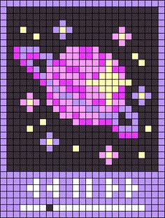 a cross stitch pattern with pink flowers on black and purple squares in the center, as well as white dots