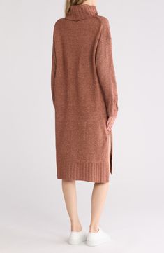 Get cozy in this soft heathered long-sleeve sweater-dress knit in a slouchy silhouette. 44" length Slips on over head Turtleneck Long sleeves 72% polyester, 22% PBT polyester, 8% nylon Machine wash, dry flat Imported Dress Knit, Kids Uggs, Man Up, Long Sleeve Sweater Dress, How To Make Shoes, Great Smoky Mountains, Smoky Mountains, Short Rompers, Getting Cozy