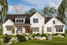 this is a computer rendering of the front elevation of these houseplans and landscaping