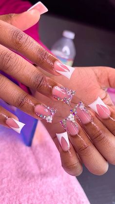 Colored Acrylic Nails, Nails Design With Rhinestones, Girly Acrylic Nails, Cute Acrylic Nail Designs, French Tip Acrylic Nails, Her Nails