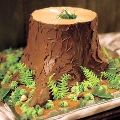 there is a cake that looks like a tree stump