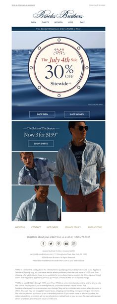 an email page for a men's clothing store