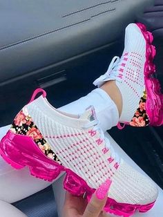 Air Cushion Flower Sneakers | ECHOINE Nike Air Shoes, Cute Nike Shoes, Summer Sneakers, Fresh Shoes, Cute Sneakers, Hype Shoes, Nike Sneakers Women, Knit Sneakers, Pink Sneakers