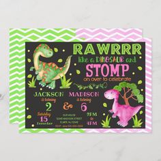 a dinosaur birthday party with pink and green chevrons