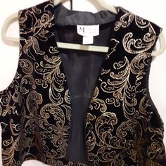 Maggie Sweet Black & Gold Vest In Size Large. The Gold Is Raised. Preowned But In Great Condition. Never Worn. Pit 21 Inches Length 21 Inches. Gold Vest, The Gold, Women Shopping, Gold, Black, Color