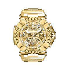 This eye-catching Invicta watch from the Bolt collection is powered by a Quartz movement, and a solid gold case. Its face is decorated by a gold, metal dial, and protected by a sturdy Flame Fusion Crystal. A gold, stainless steel band completes this timepiece that can resist water for up to 100m.With sharpness in attitude and ability, the Invicta Bolt is a mastermind of dominance. Perfectly synchronized movements, complex casing engineering and signature rope jewelry design fastened around the b Rope Jewelry, Best Watches For Men, Invicta Watches, Men's Watches, Gold Case, Stainless Steel Band, 100m, Quartz Movement, Gold Bands