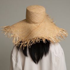 Natural raffia wide-brim sunhat with frayed edge with detachable blonde wooden chain. SKU: 21401-02224 Spring Straw Hat With Fringe, Wide Brim Sun Hat With Fringe, Spring Fringe Brimmed Straw Hat, Eugenia Kim, Icon Collection, Fashion Jewelry Earrings, Pink Ombre, Small Accessories, Wide Brimmed