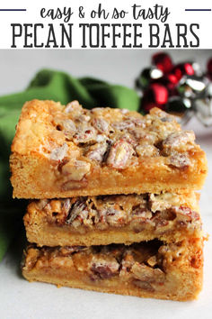 These pecan toffee bars are easy to make. They only take 6 ingredients and they taste amazing. They are a great dessert that is perfect for pecan lovers.