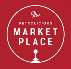 the petrollicious market place logo is shown in white on a red background