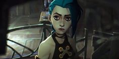 an animated character with green hair standing in front of a staircase and looking at the camera